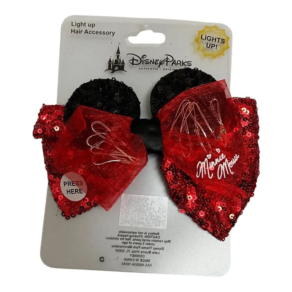 Disney Parks Hair Bow Adult Red Light-Up Minnie Mouse Light Up Ears Heart Parade